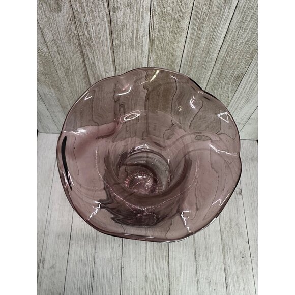 Vintage Amethyst Purple Blown Art Glass Long Neck Vase Ruffled Edge 11" Tall - Picture 4 of 9